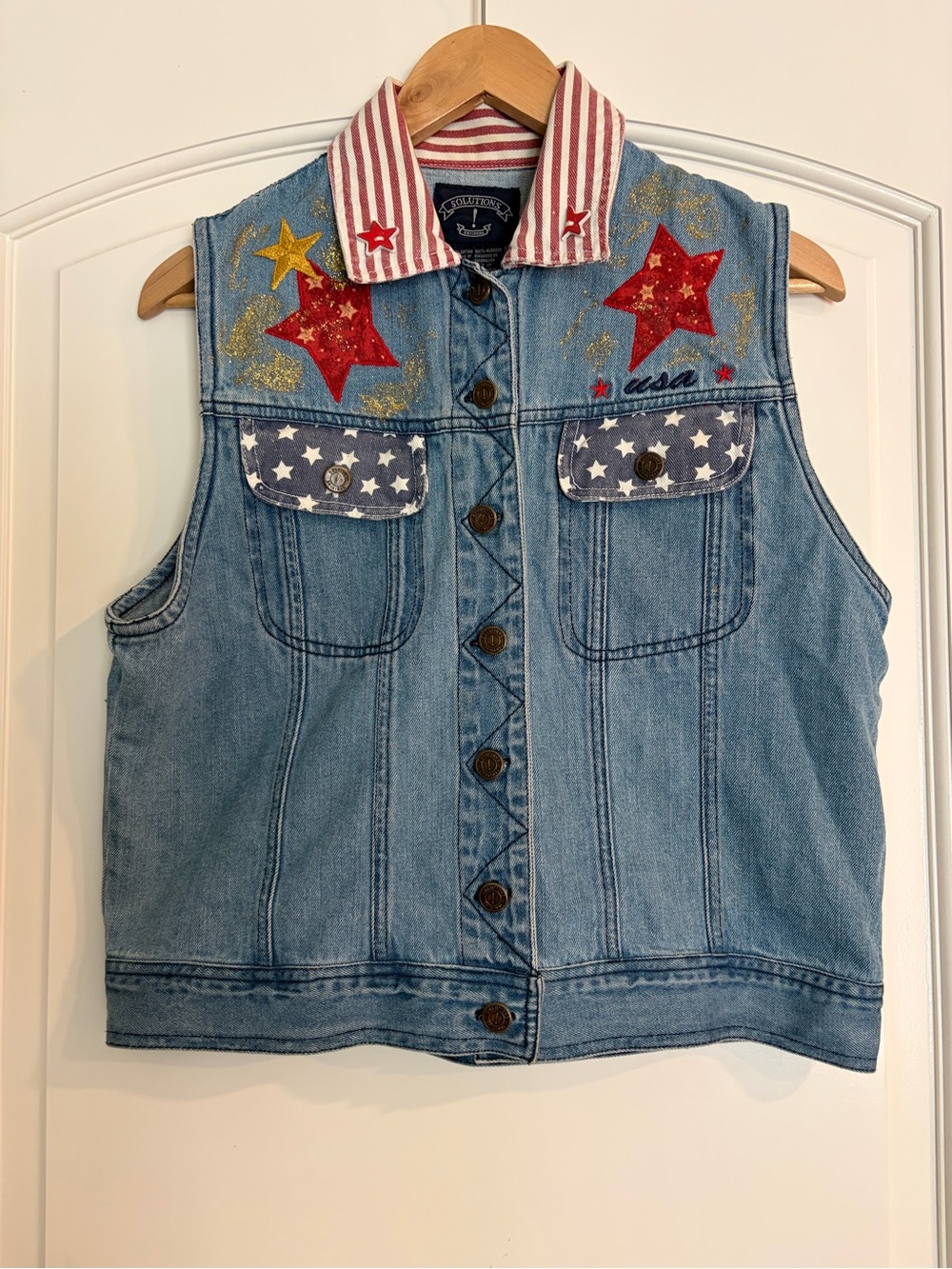 Vintage Solutions Patriotic American Flag Denim Cotton Vest Size M